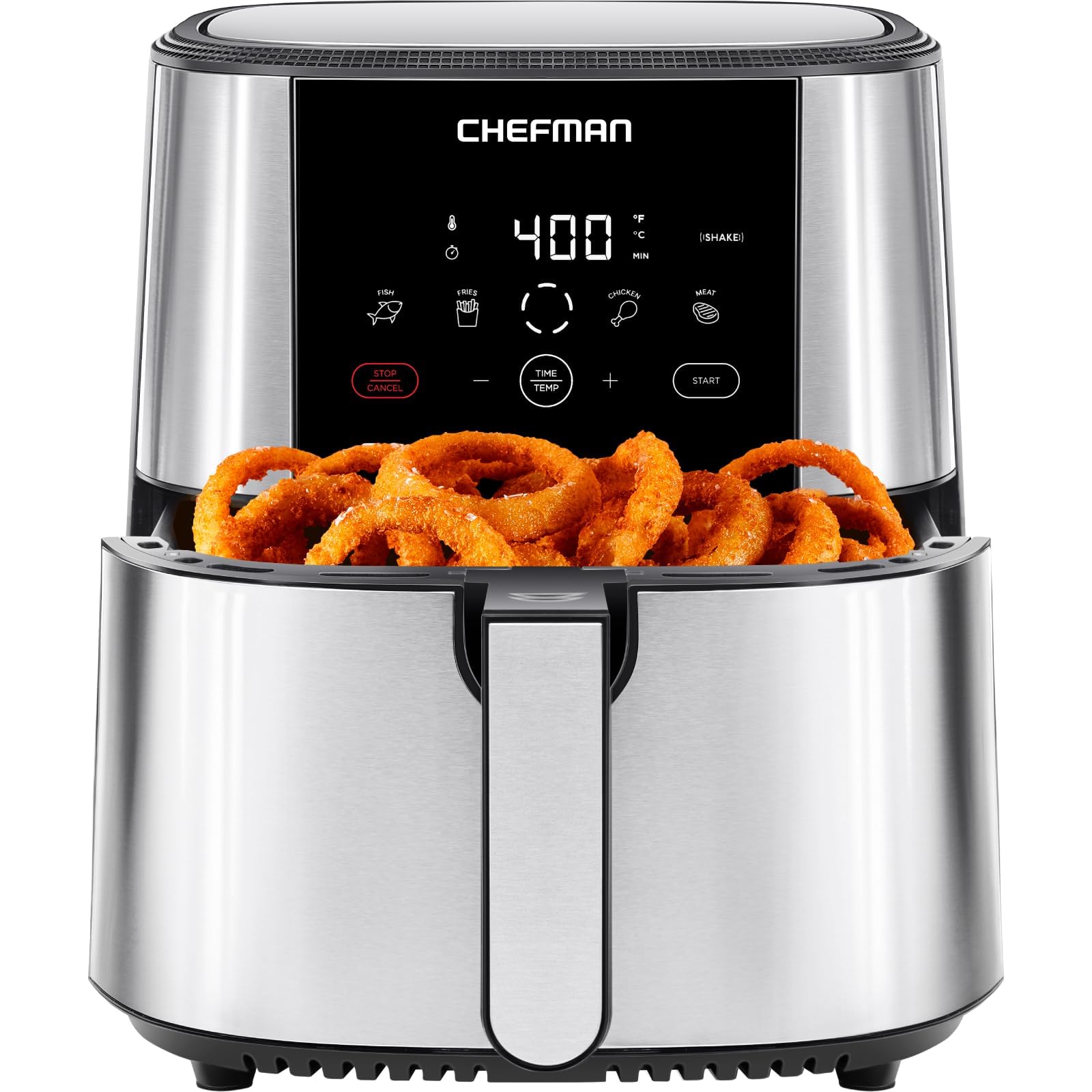 Chefman TurboFry® Touch Air Fryer, XL 8-Qt Family Size, One-Touch Digital Control Presets, French Fries, Chicken, Meat, Fish, Nonstick Dishwasher-Safe Parts, Automatic Shutoff, Stainless Steel