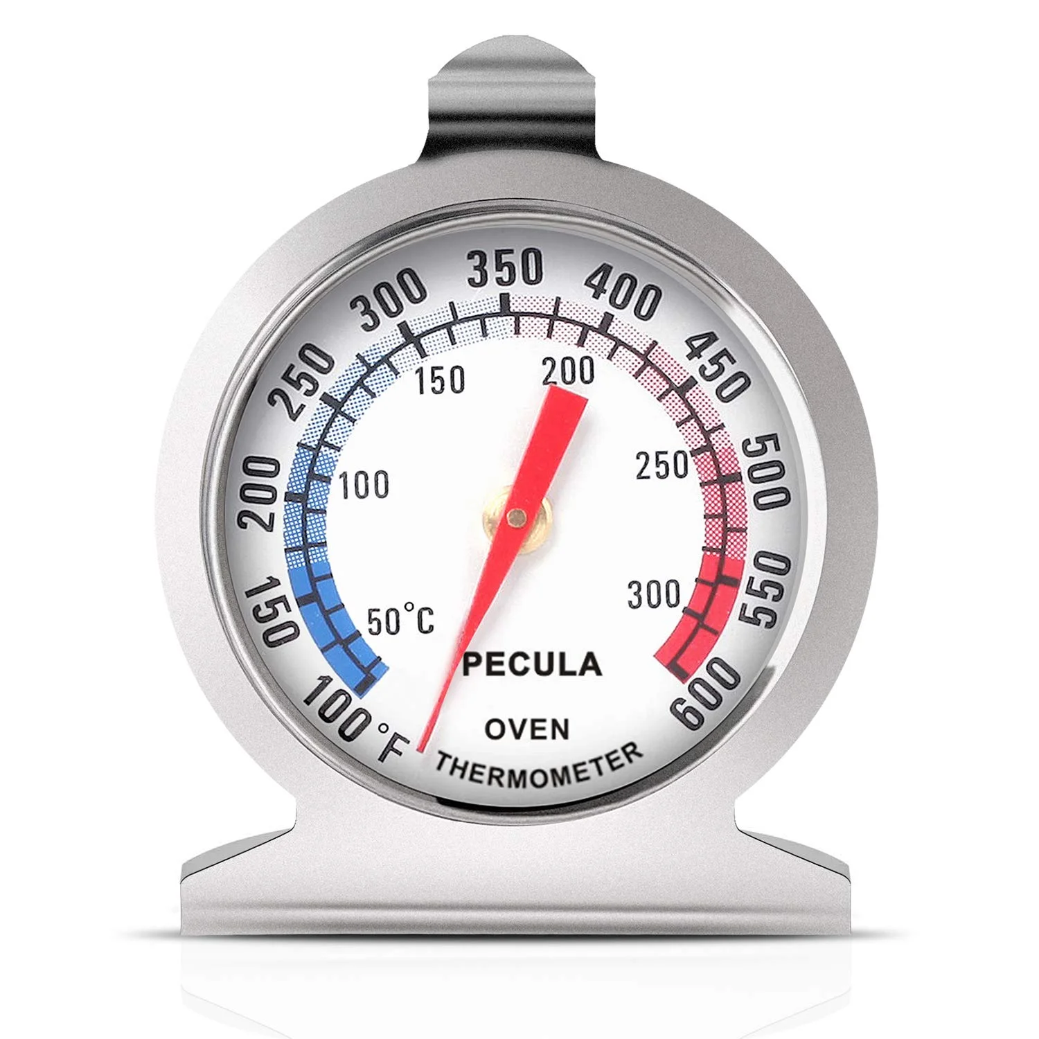 Stainless Steel Oven Thermometer with 50-300°C/100-600°F Range, Analog