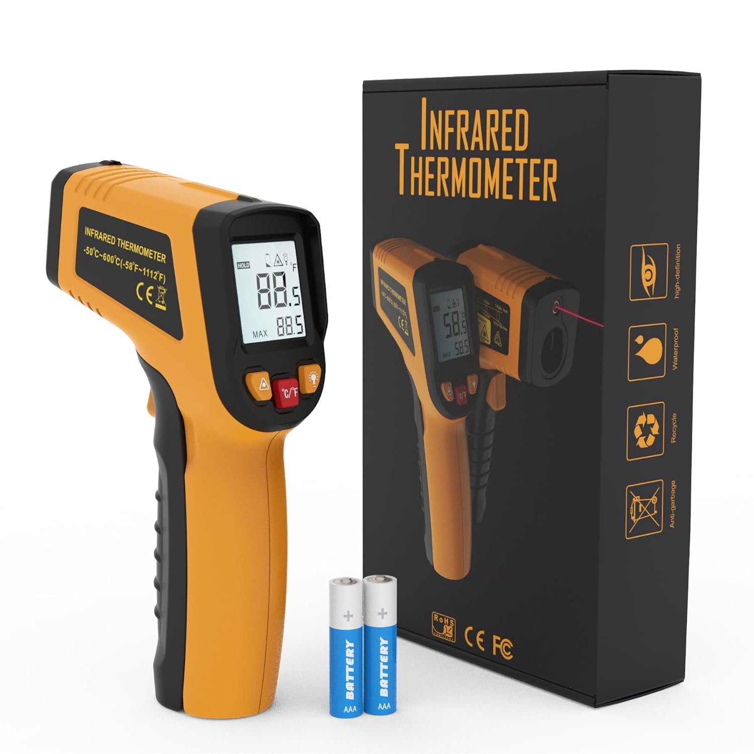 Infrared Laser Temperature Gun for Cooking and BBQ, -58°F to 1112°F, 1