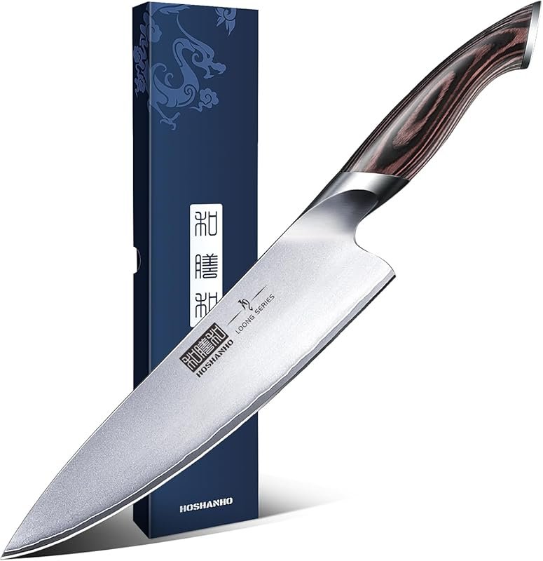 HOSHANHO 8 Inch Japanese High Carbon Steel Chef Knife – Non-Slip Ergon