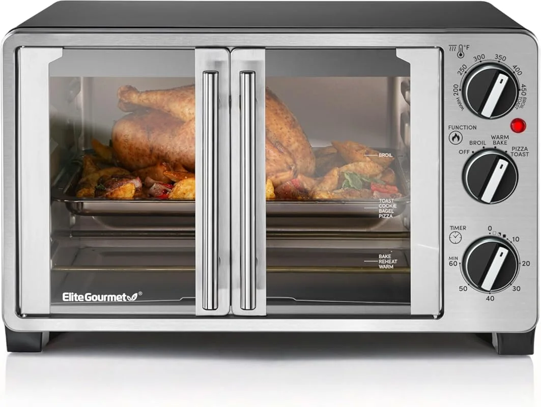 Elite Gourmet Double French Door Toaster Oven – 25L Capacity, Fits 12