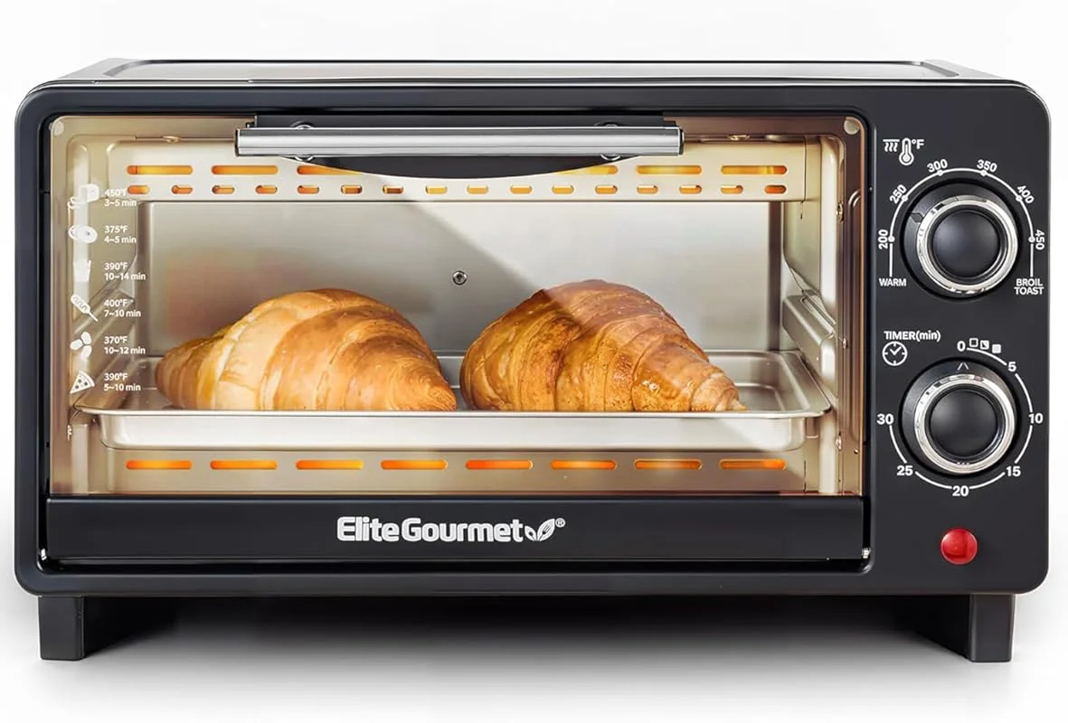 Elite Gourmet 9L Countertop Toaster Oven – 4 Slice with 30-Minute Time