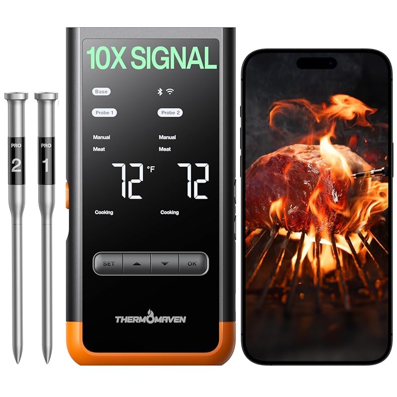 ThermoMaven Bluetooth Smart Meat Thermometer with WiFi, Sub‑1G Long Ra