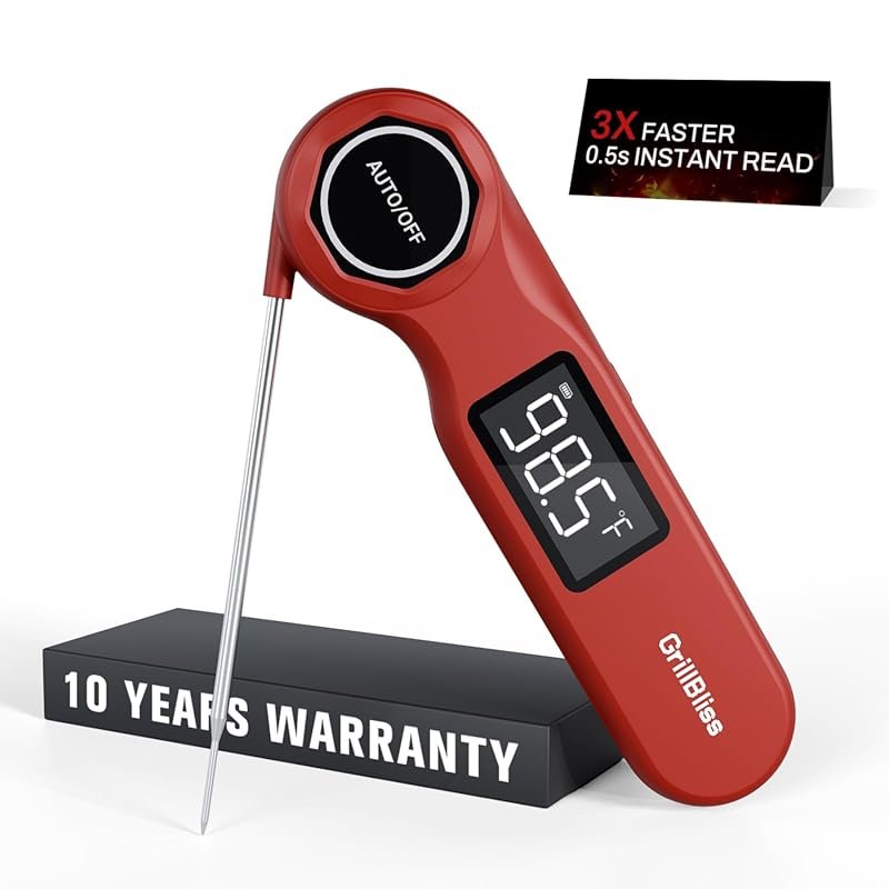 GrillBliss Instant Read Meat Thermometer ±0.5°F Accuracy, 0.5s Fast Re
